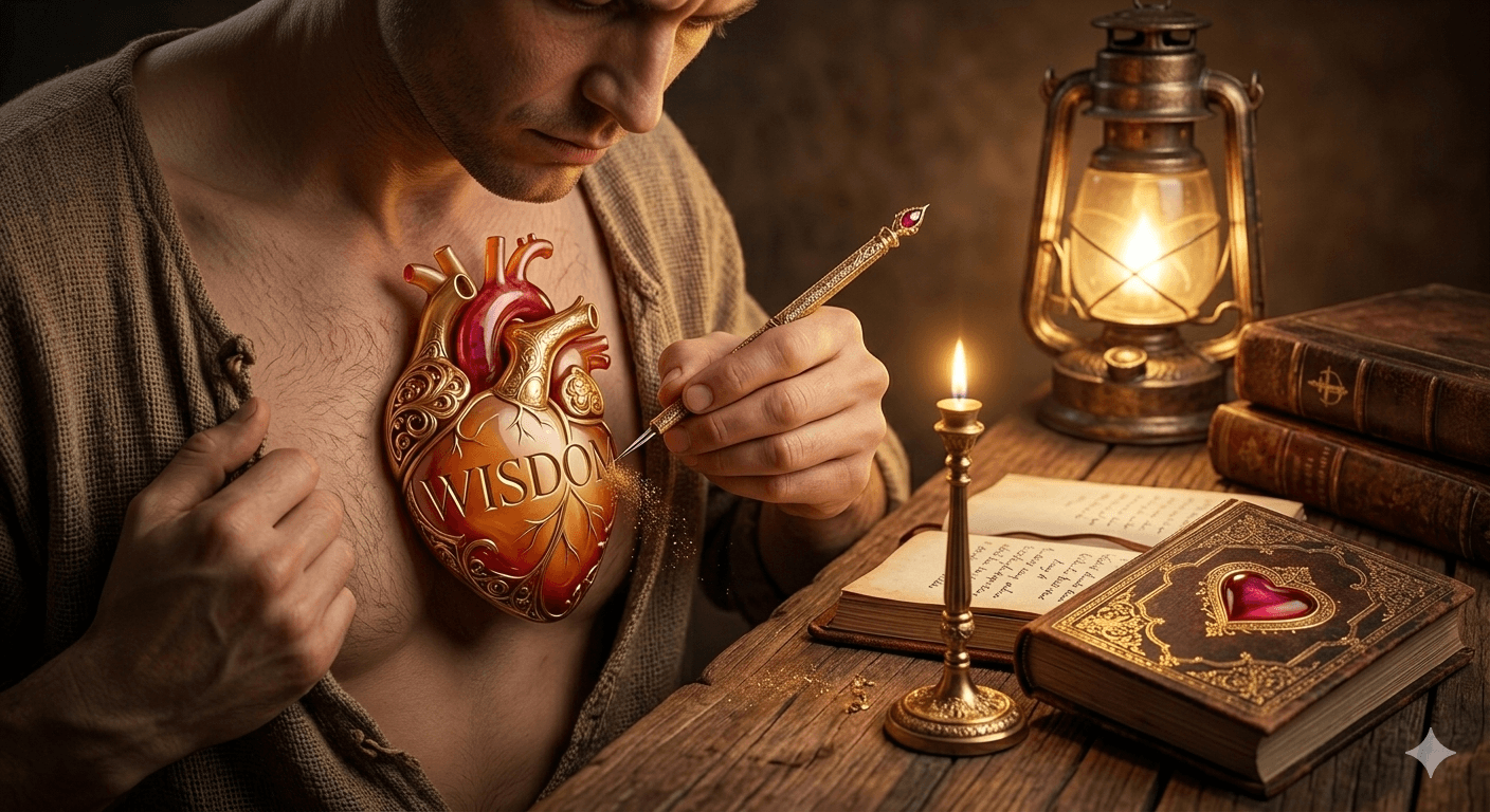 Wisdom being written inside a heart, representing daily internalization of God's word