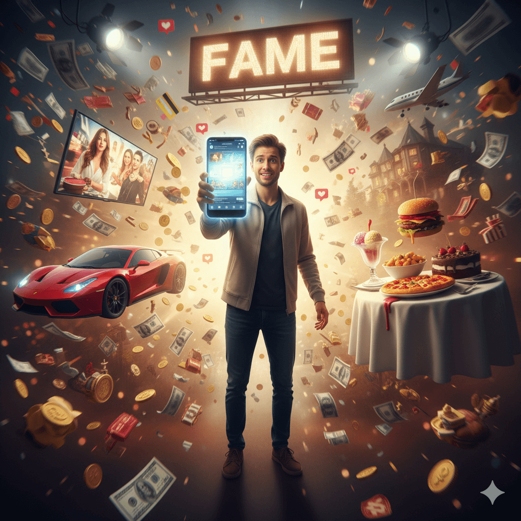 Tempt it by money, fame, cars, social media, food, desserts, cell phone, everything